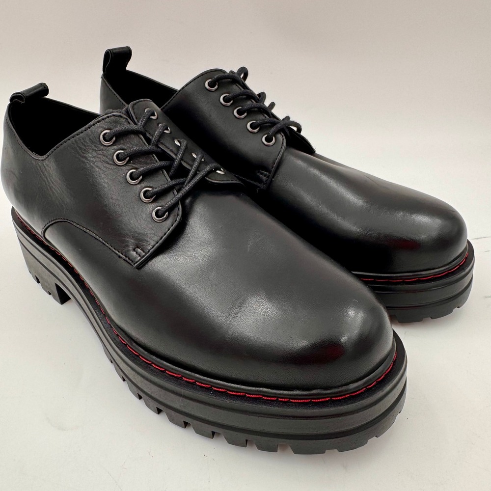 NWOB Aerosoles Black Leather Chunky Platform Lug Sole Oxford Goth Grunge Sz 8.5